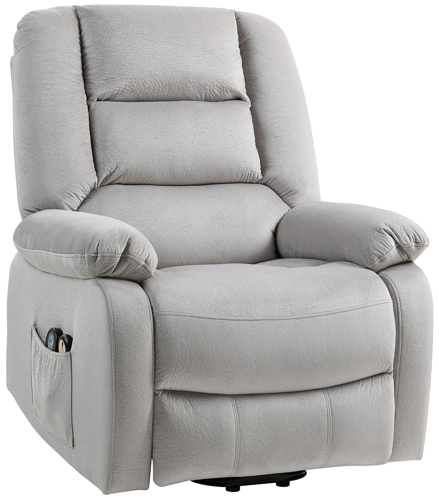 HOMCOM Fotel z Podnośnikiem z Funkcją Masażu, 90x93x110cm, Jasnoszary