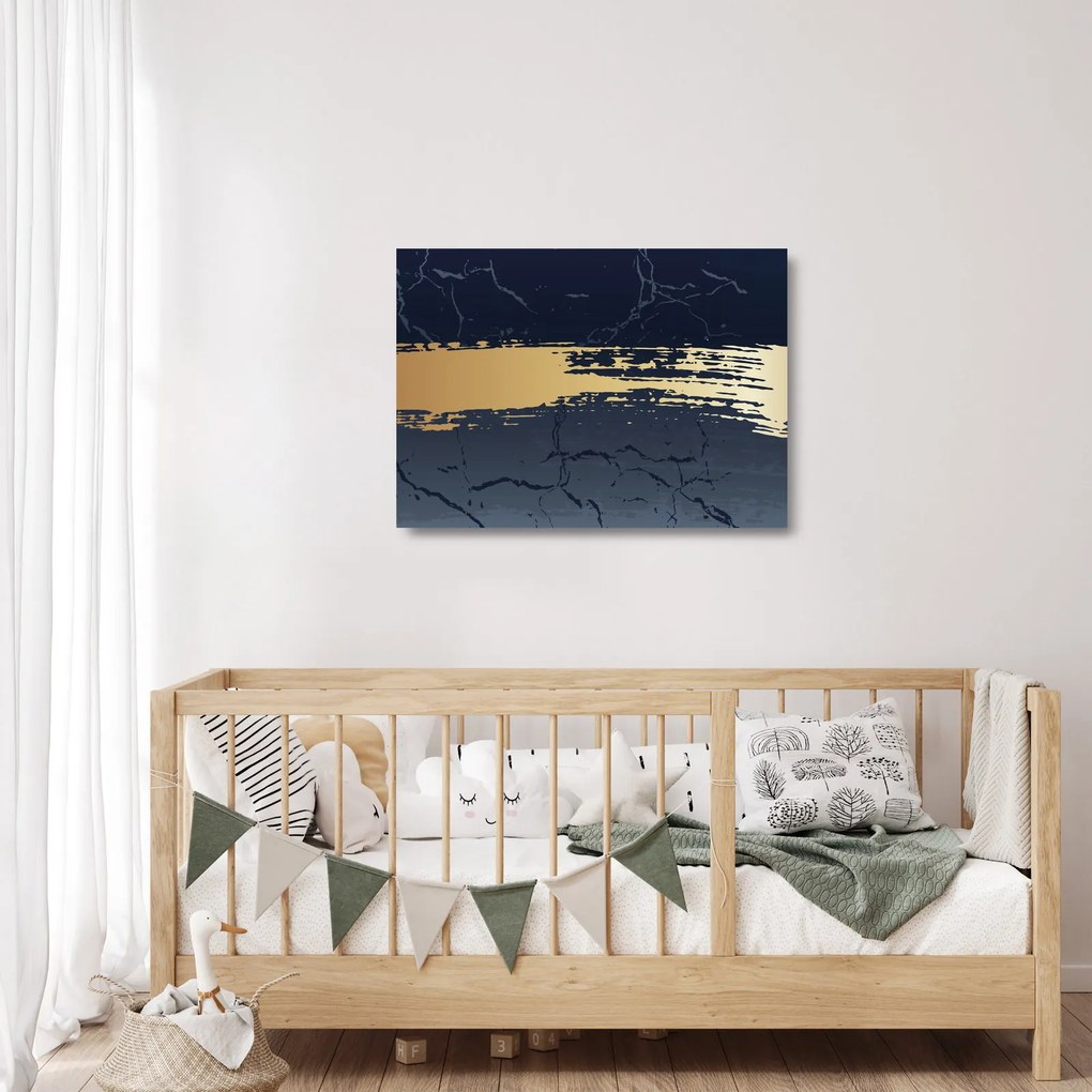 Obraz na szkle - Niebiesko-złota abstrakcja N⁰2 (70x50 cm)
