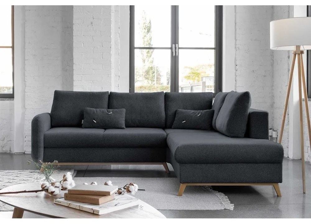 Ciemnoszary rozkładany narożnik Miuform Scandic Lagom L, prawostronny