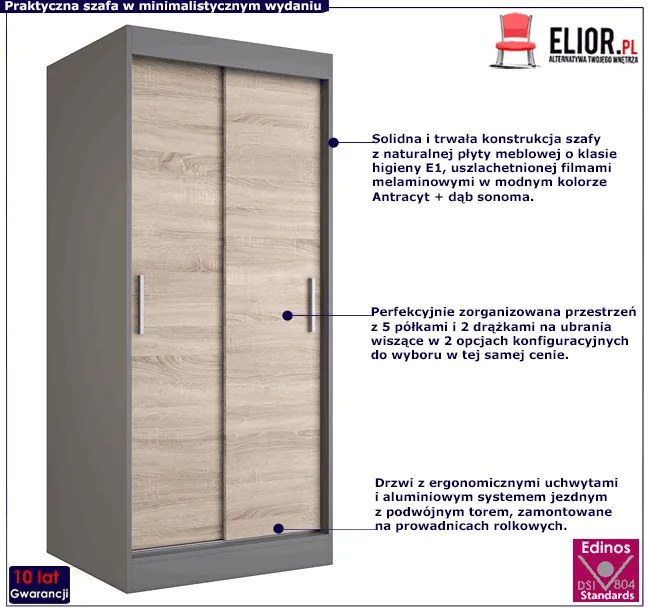 Szafa przesuwna antracyt + dąb sonoma - Erco 2X