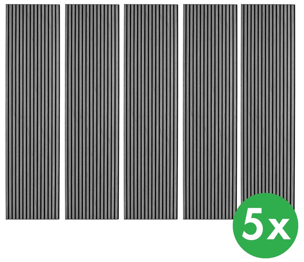 Drewniany panel akustyczny, 2400 x 600 mm, czarny podkład, 5 szt, dąb grafitowy