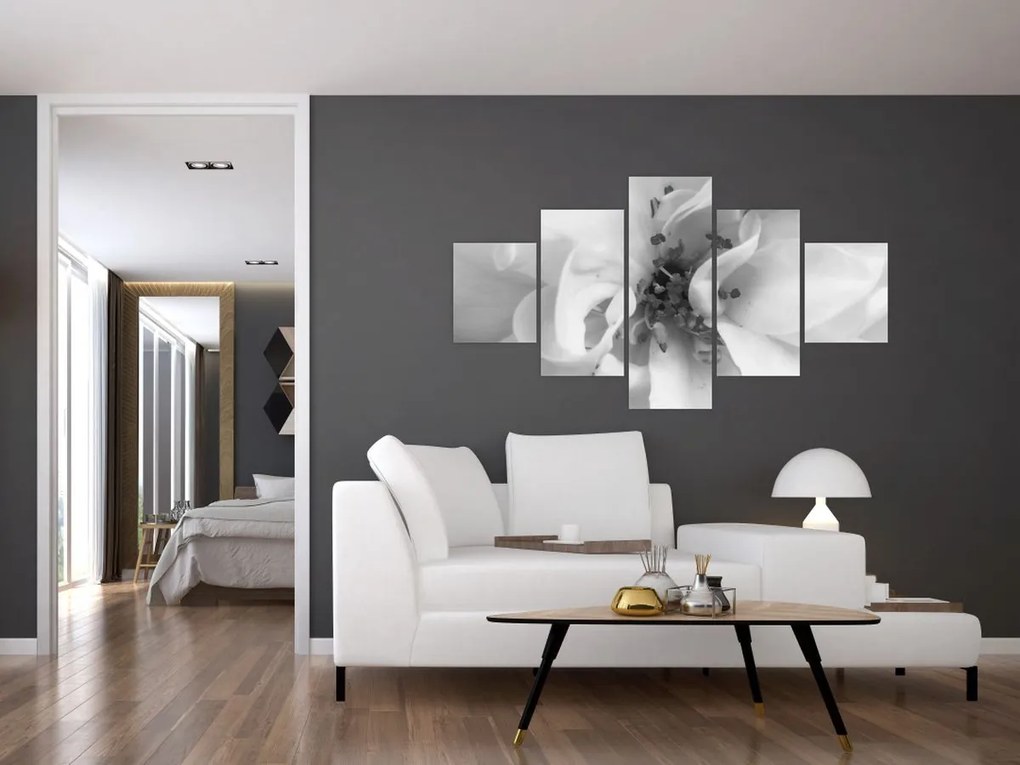 Obraz - Kwiat, czarno - biały (125x70 cm)