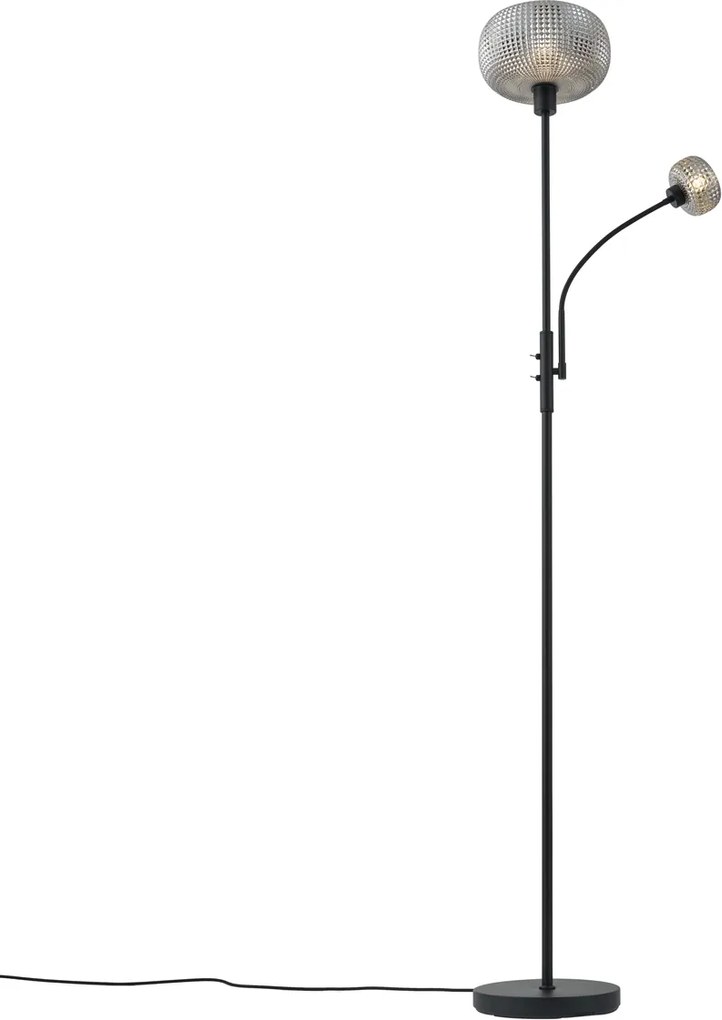 Inteligentna lampa podłogowa czarna z przydymionym szkłem 2-źródła światła z WiFi - Brianna
