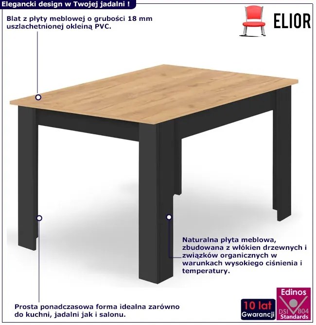 Stół prostokątny w stylu skandynawskim dąb artisan + czarny - Silio 4X
