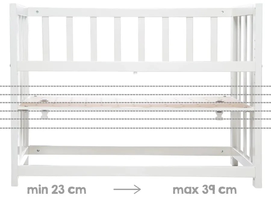 Biała kołyska ze schowkiem i baldachimem 90x45 cm Indibär – Roba