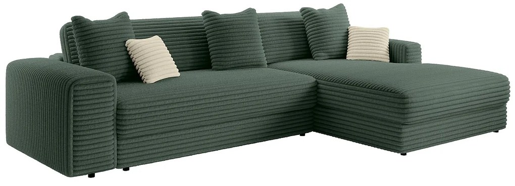 Kanapa narożna prawostronna z weluru grubego prążka w kolorze zielonej jodły CALAZO od Pascal Morabito