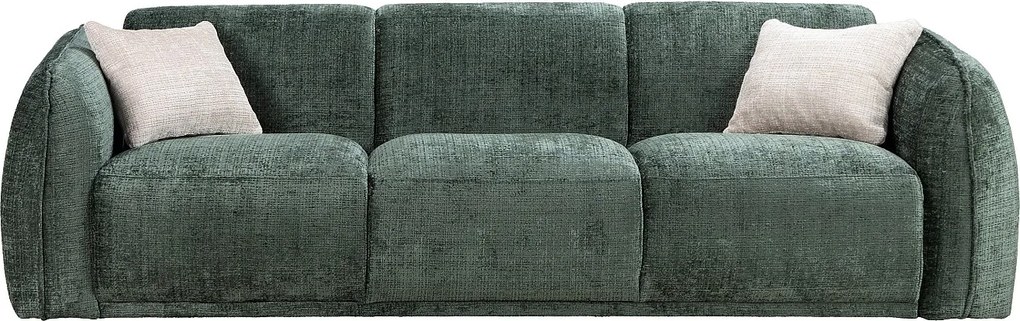 Kanapa  3-osobowa z zielonej tkaniny szenilowej JUNETI