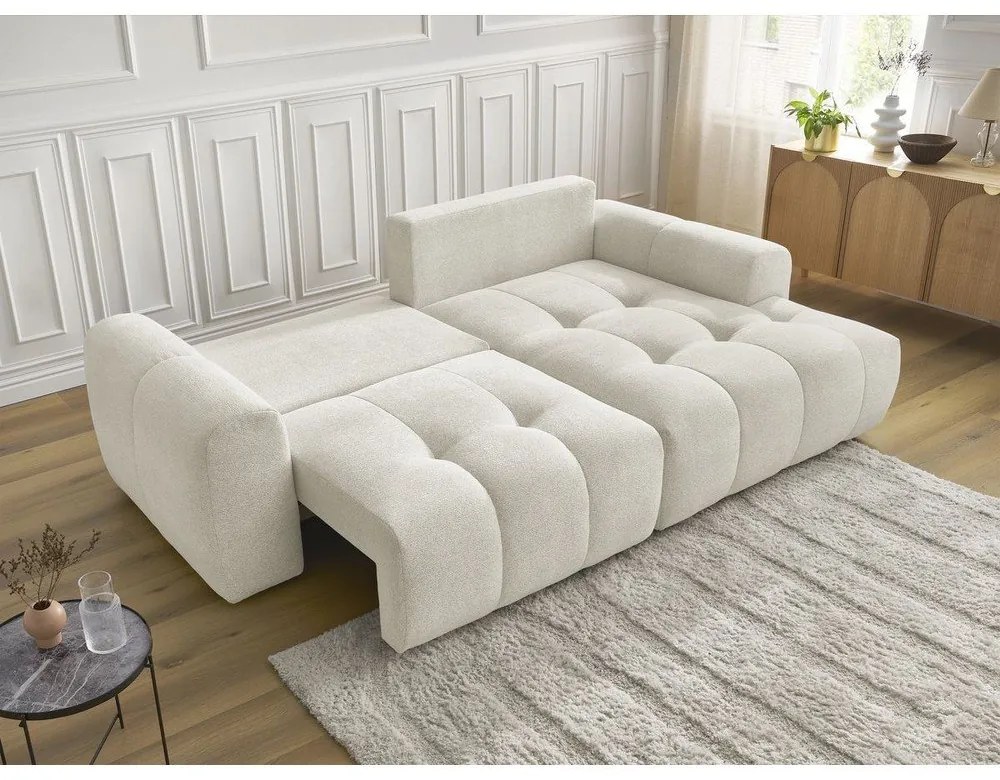 Biały rozkładany/ze schowkiem narożnik z tkaniny szenilowej (prawostronny/z szezlongiem) Roxelane – Bobochic Paris