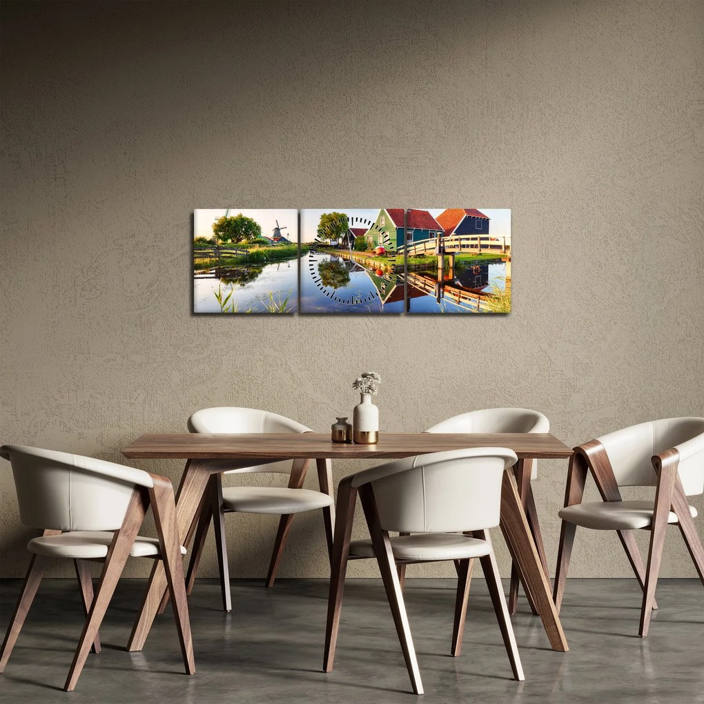 Obraz holenderskich młynów (z zegarem) (90x30 cm)
