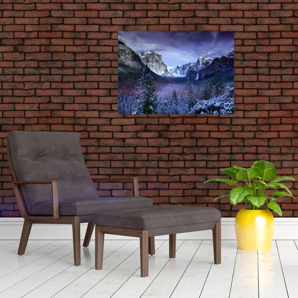 Obraz na szkle - zimowy górski krajobraz (70x50 cm)