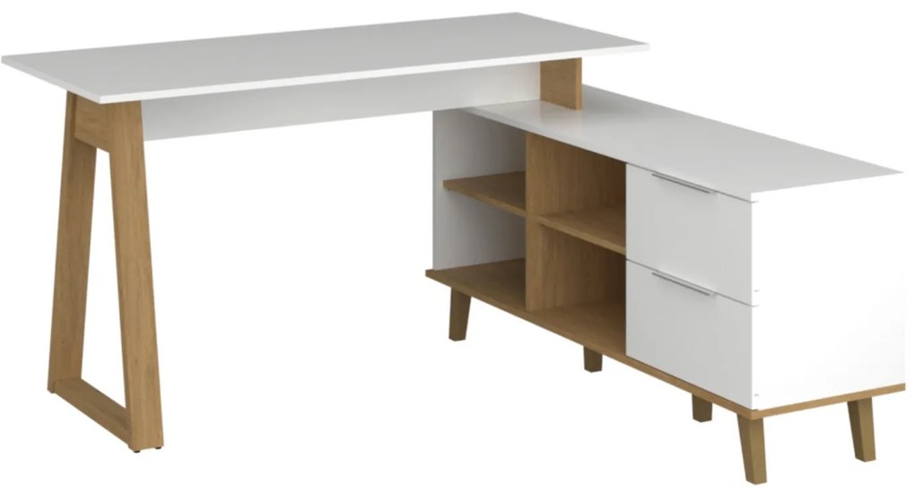 Komoda z Szufladami do Salonu RADIAN 134 cm Biała / Dąb kamienny Nowoczesna