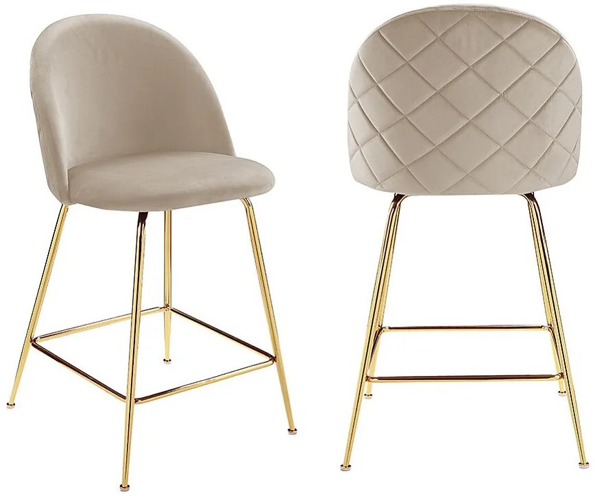 Zestaw 2 stołków barowych MELBOURNE – welur i metal w kolorze złotym – kolor beżowy