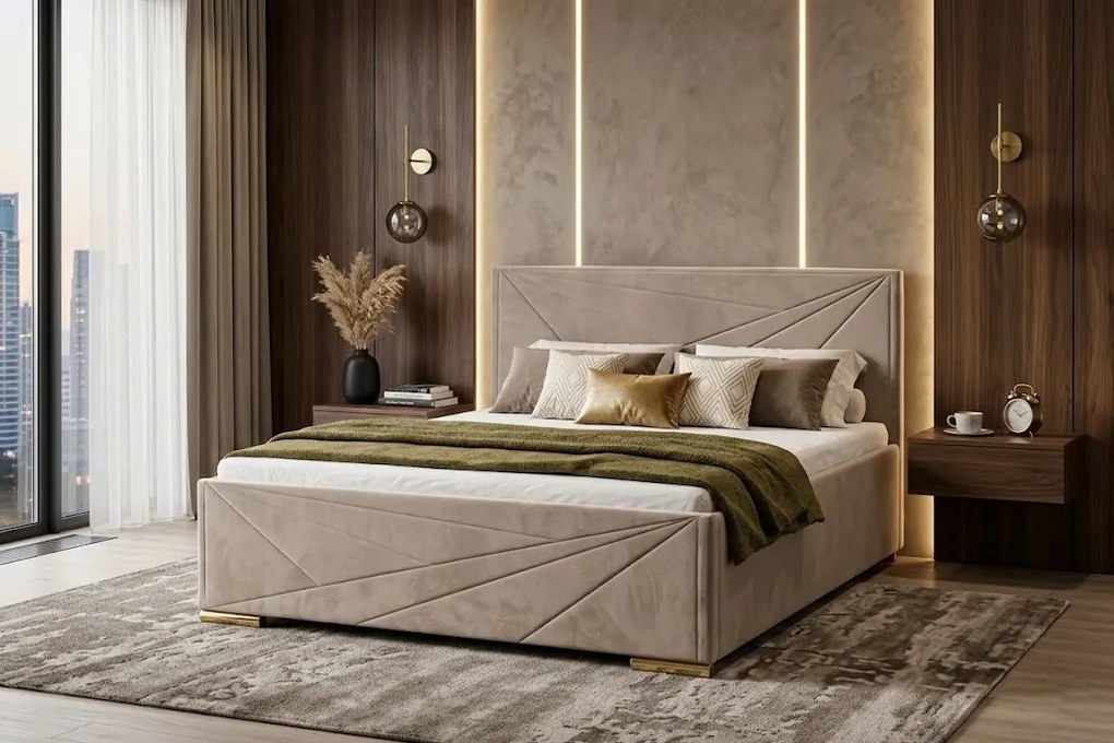 Łóżko ROSI 140x200 cm Beżowy Bez materaca