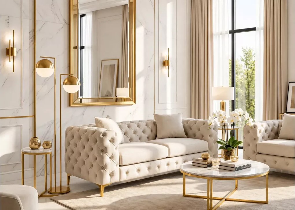 Luksusowa sofa Loario welurowa glamour z pikowaniem – elegancka sofa dwuosobowa do salonu
