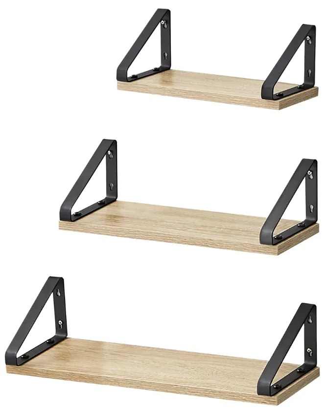 Półki ścienne ABBY z konsolą, 3 szt., 30/35/40x12cm, czarna/jasnobrązowy Vasagle