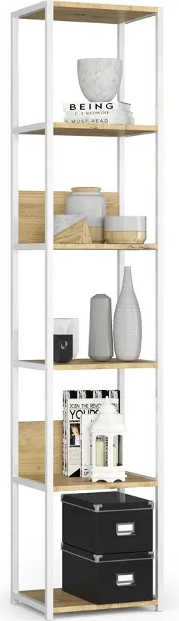 Skandynawski regał z 6 półkami biały + dąb artisan K2-P23