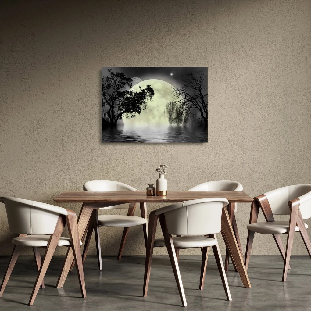 Obraz na szkle - Księżyc w pełni nad powierzchnią, wersja czarno - biała (70x50 cm)
