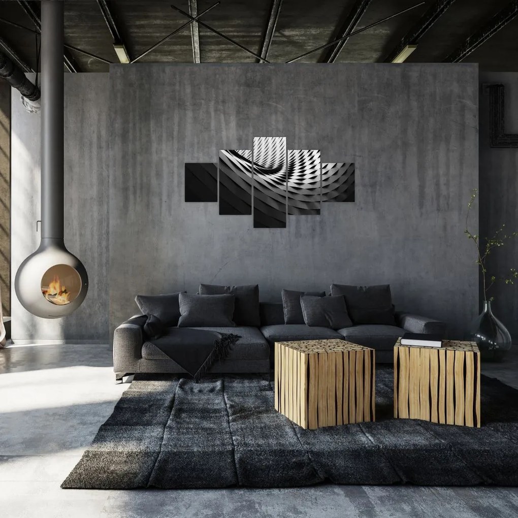 Abstrakcyjny obraz - czarno - biała spirala (125x70 cm)