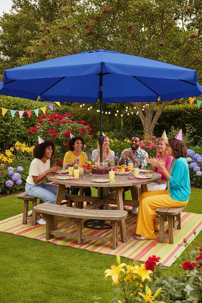 Lazurowy parasol ogrodowy z podstawą F4-T03