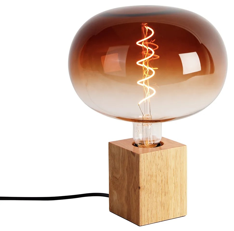Rustykalna lampa stołowa z drewna naturalnego w komplecie z LED G220 - Bloc Rustykalny / Vintage Oswietlenie wewnetrzne