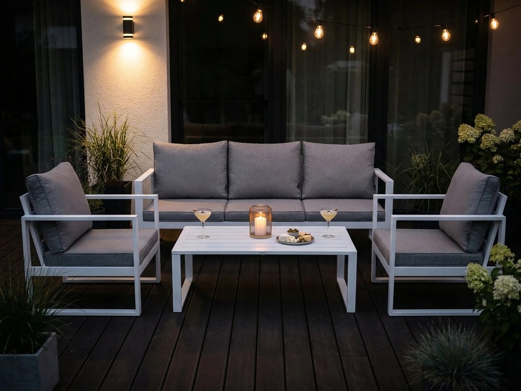 Zestaw mebli ogrodowych biały tarasowy 4 el. aluminiowych sofa, kanapa stół