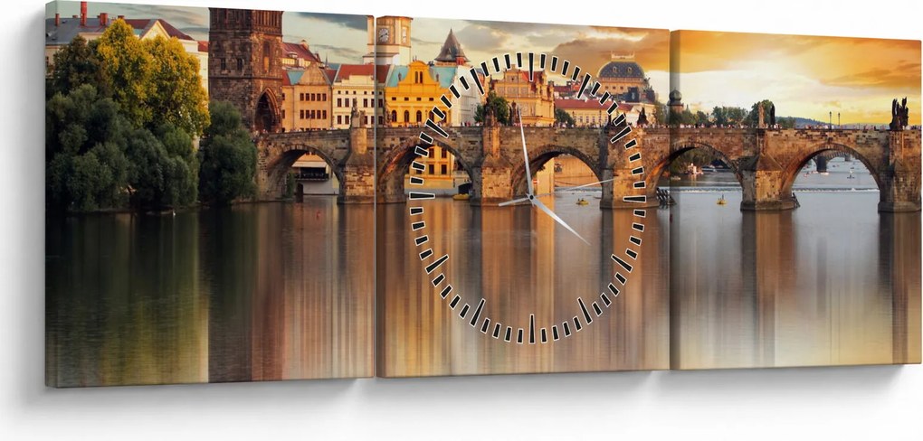 Obraz - Praga (z zegarem) (90x30 cm)