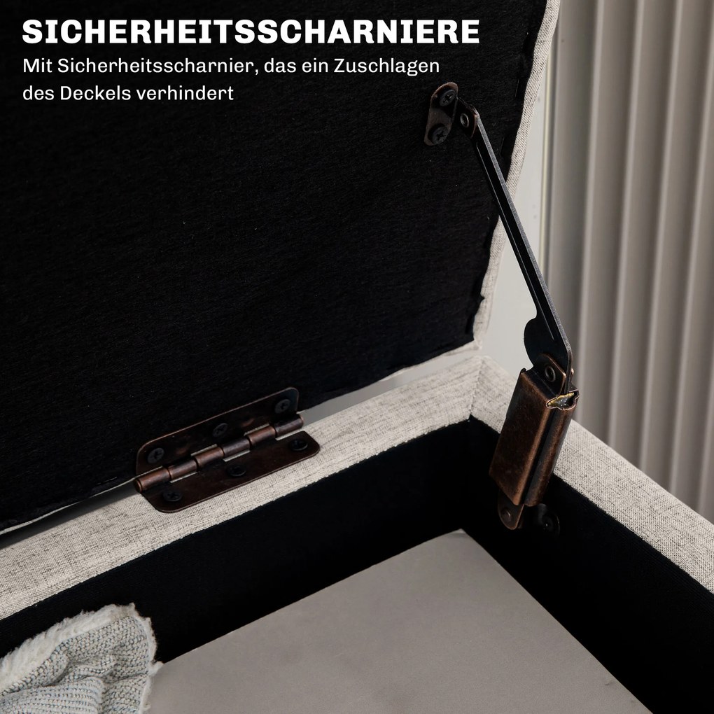 HOMCOM Ławka z Przestrzenią do Przechowywania, do 120 kg, Wygląd Lnu, 110x39x45cm, Kolor Beżowy