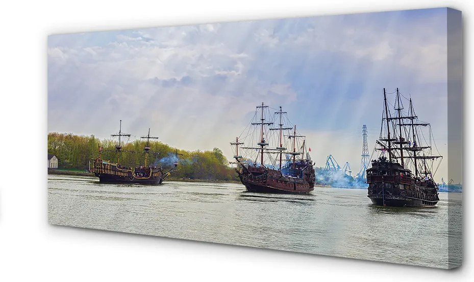 Obraz drukowany na płótnie Statki pod Błękitnym Niebem