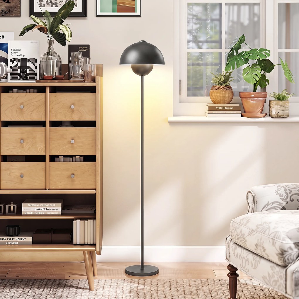 HOMCOM Lampa stojąca, okrągły klosz, włącznik nożny, długi kabel, elegancki wygląd, metal, szary | Aosom PL