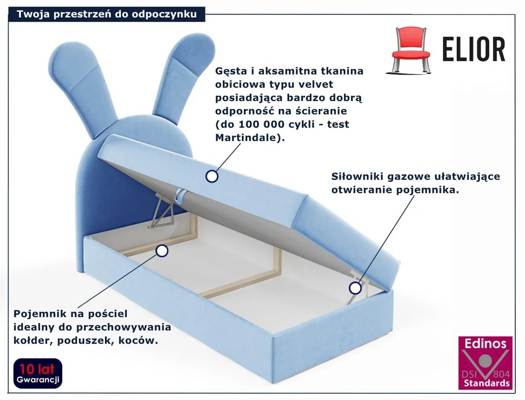 Niebieskie łóżko kontynentalne dla dziecka 100x200 cm N8-M53