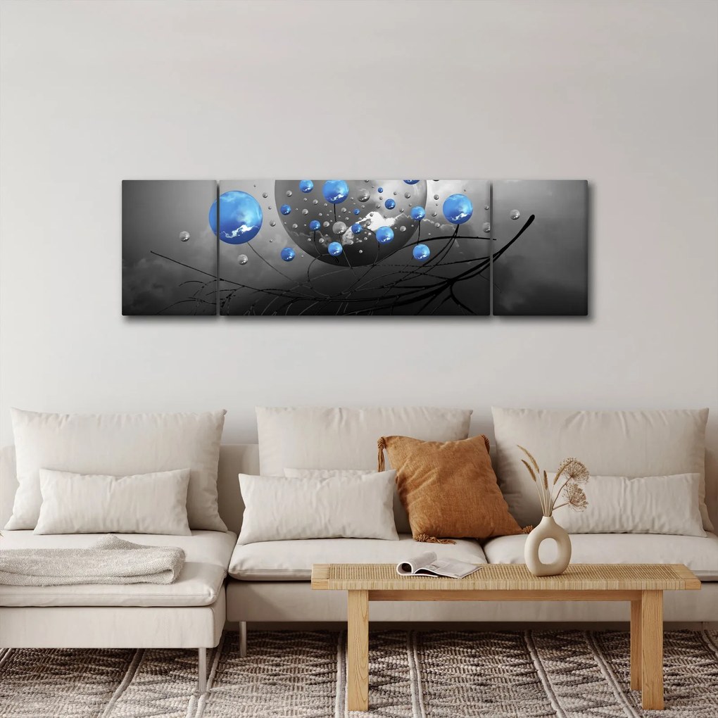 Obraz niebieskich abstrakcyjnych kul (170x50 cm)