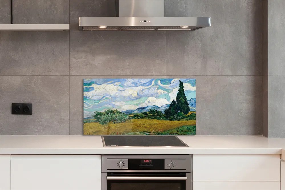 Szklany Panel Sztuka łąka cyprysy