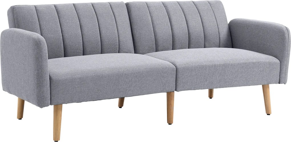 HOMCOM Sofa do spania, dwuosobowa sofa materiałowa, z funkcją spania, polyester stylizowany na len, drewno kauczukowe, 173 x 75 x 73 cm, szara