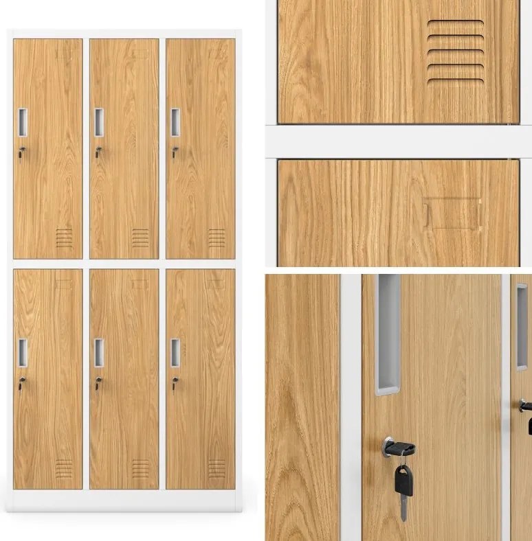 Szafa socjalna 6-drzwiowa Eco Design Igor, 90x45x185 cm, biały/dąb złoty