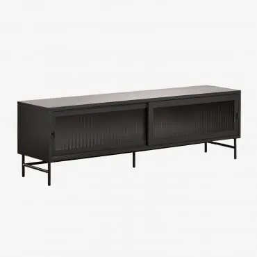 Szafka Rtv Paoline 180x40 Cm Ze Stali I Szkła Czarny Węgiel - Sklum