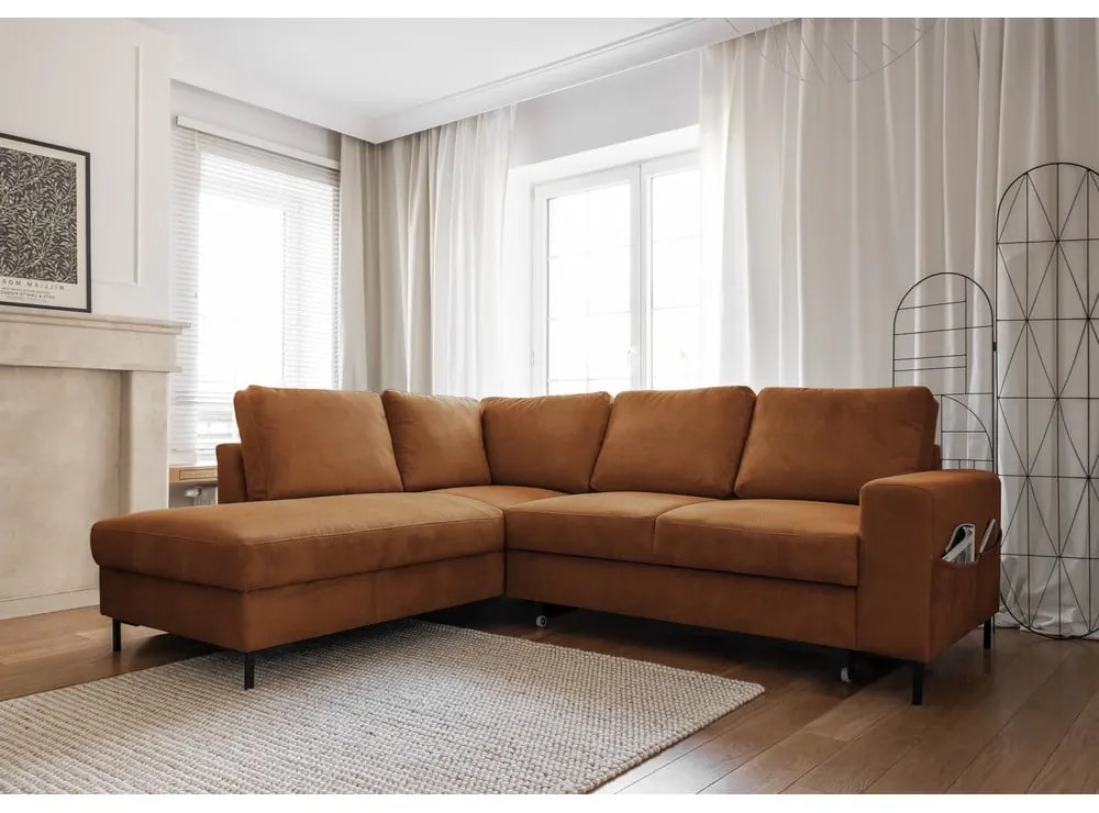 Pomarańczowobrązowy sztruksowy rozkładany narożnik (lewostronny) Lofty Lilly – Miuform