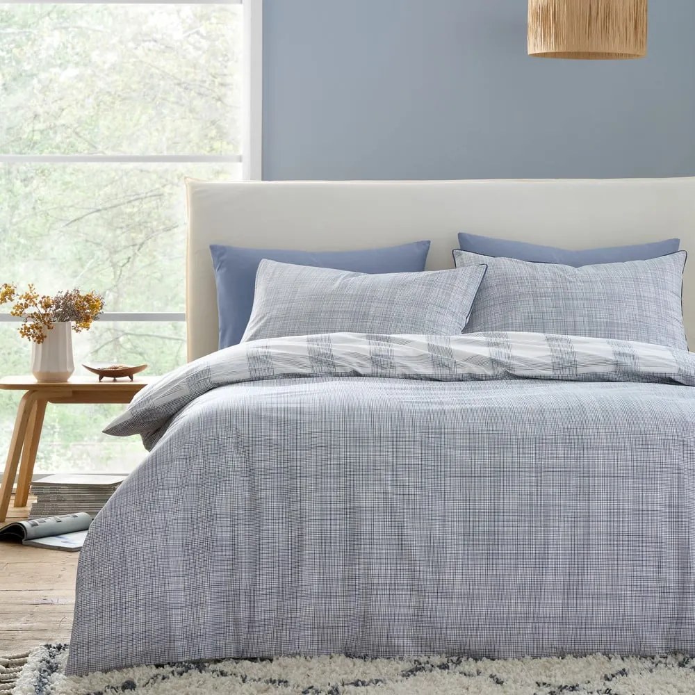 Biało-niebieska bawełniana pościel dwuosobowa 200x200 cm Marlow Check – Bianca