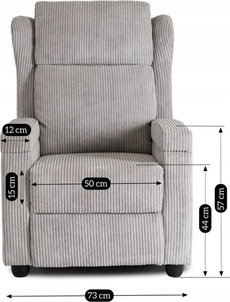Fotel Rozkładany z Podnóżkiem SPENCER Szary Sztruksowy Nowoczesny