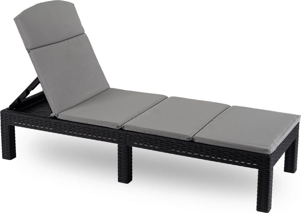 Fotel Ogrodowy Leżak LUIZJANA Technorattan Czarny/Szary