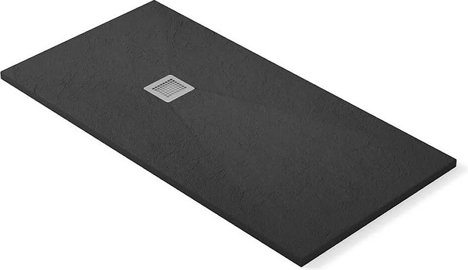 Płytka prysznicowa z żywicy ekstra cienka, antypoślizgowa | Zawór odpływowy i kratka | Miękka łupkowa | Antracyt | 90 X 150 cm