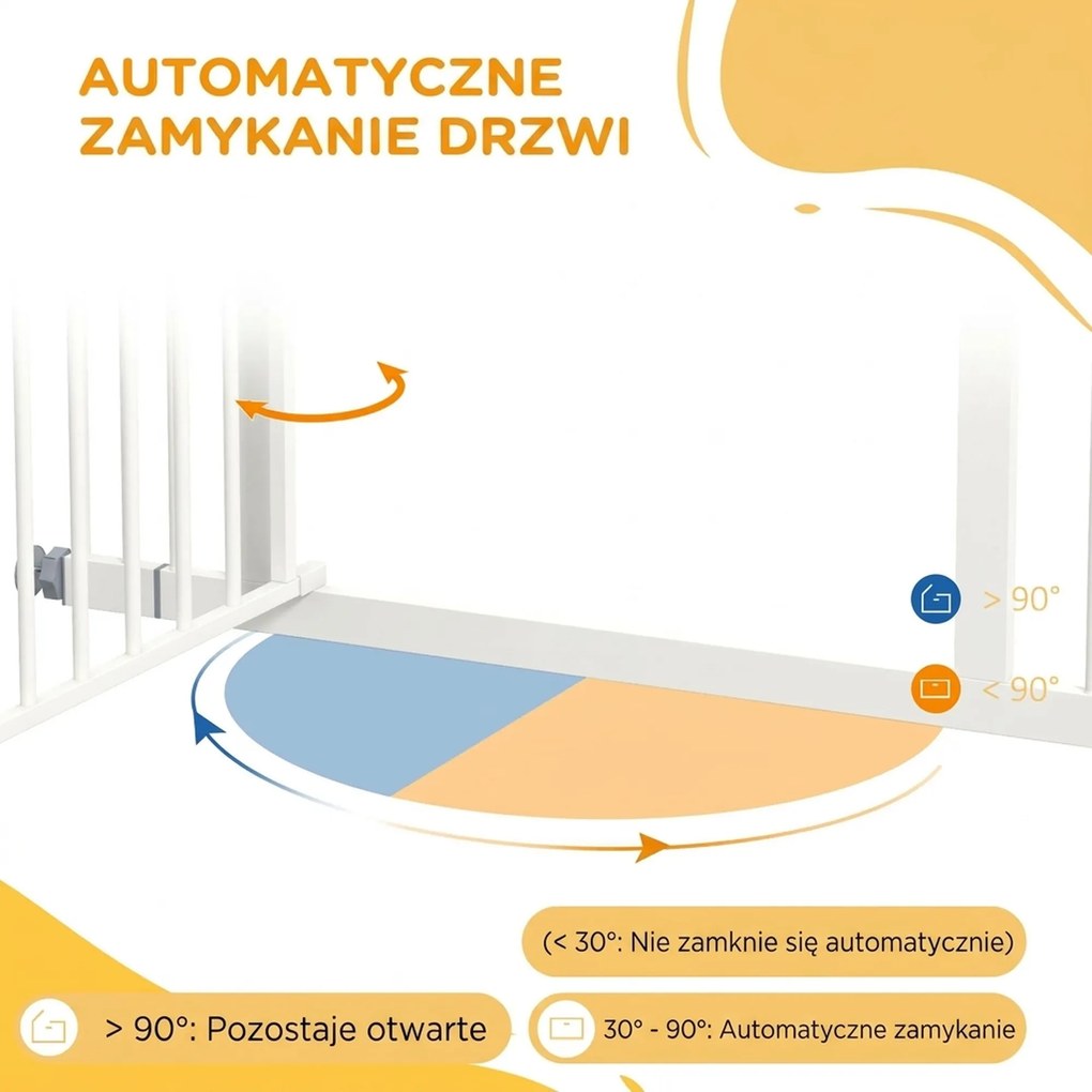 PawHut Bramka schodowa dla psów, z automatycznym zamykaniem, jednoręczne otwieranie, 100 cm x 4 cm x 76 cm, Biały