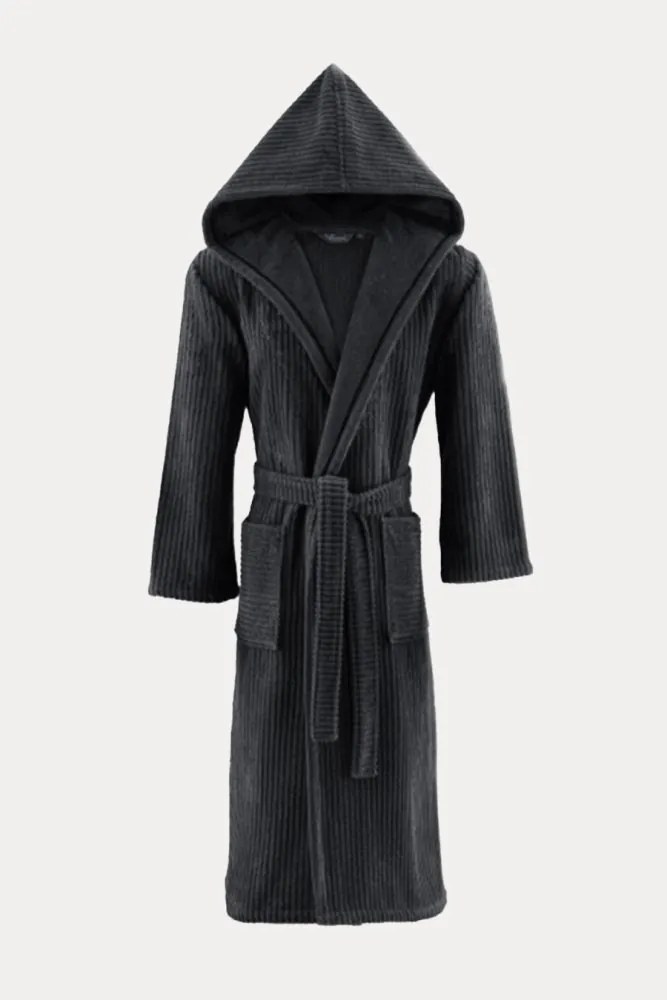 Unisex szlafrok STRIPE z kapturem M Antracyt