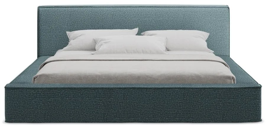 Niebieskie tapicerowane łóżko dwuosobowe ze schowkiem i stelażem 140x200 cm Noho – Makamii