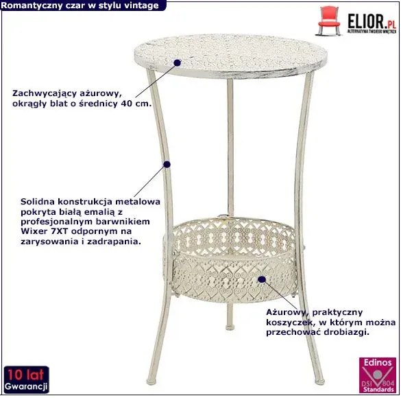 Romantyczny okrągły stolik vintage Roko - biały