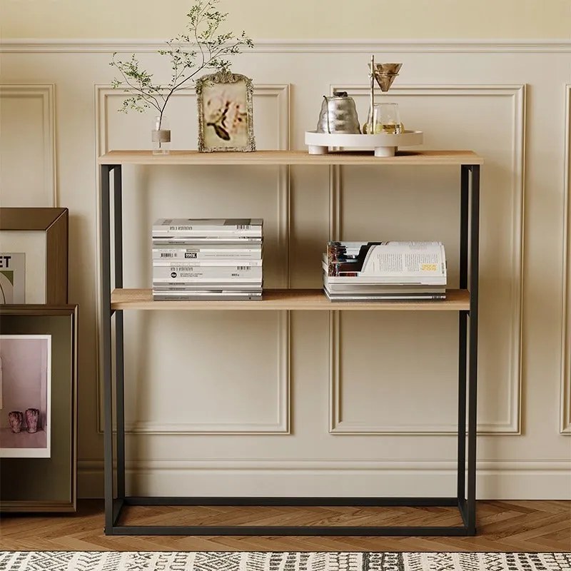 Konsola stolik boczny jasny brąz półka prostokątna do przedpokoju wysoka