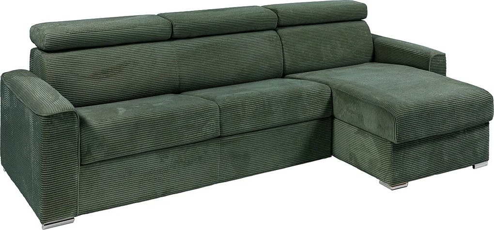 Kanapa narożna dwustronna rozkładana typu express z zielonego sztruksu - Miejsce do spania 160 cm - Materac 22 cm - VIZIR