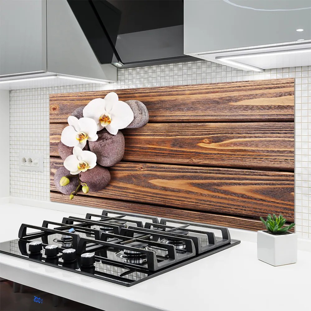 Panel Szklany do Kuchni Orchidea Na Rustykalnym Drewnie