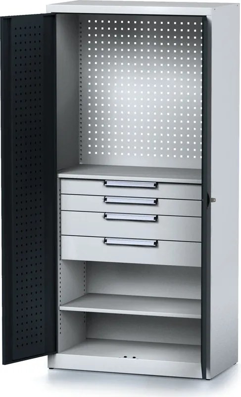 Szafa warsztatowa MECHANIC, 1950 x 920 x 500 mm, 2 półki, 4 szuflady, grafitowe drzwi