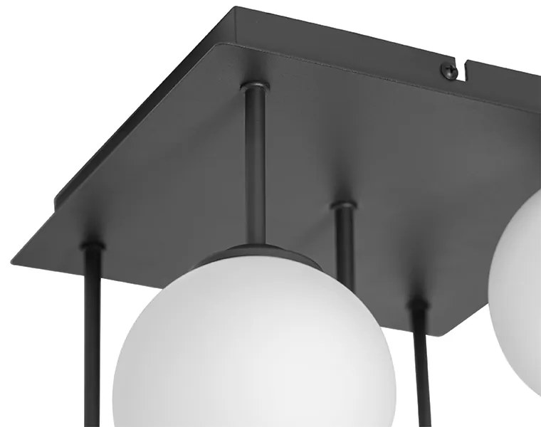 Nowoczesna lampa sufitowa czarna z opalowym szkłem 5-świateł - Athens Nowoczesny Oswietlenie wewnetrzne
