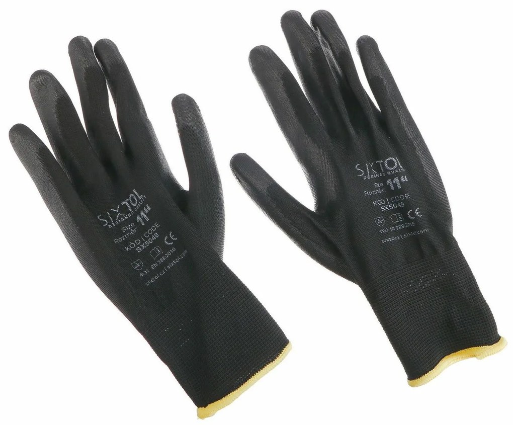 Rękawice robocze Sixtol GLOVE PE-PU 11 czarne,rozmiar 11"